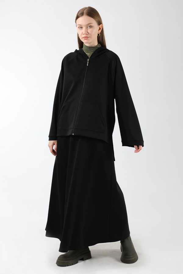 Fermuarlı Sweat Etek Takım Siyah - 5