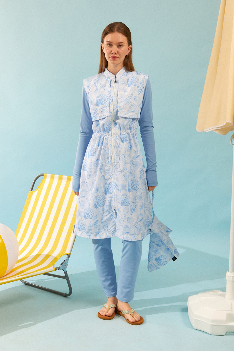 Fermuarlı Yelekli Tesettür Mayo Bebe Mavisi