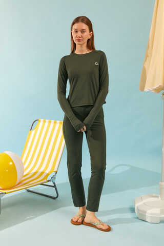 Fermuarlı Yelekli Tesettür Mayo Haki - 4