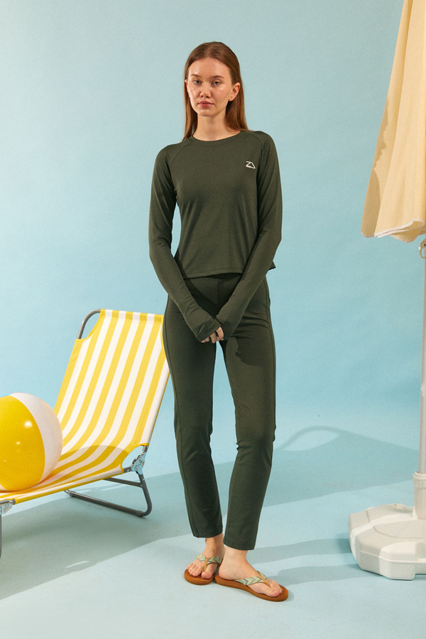 Fermuarlı Yelekli Tesettür Mayo Haki - 4