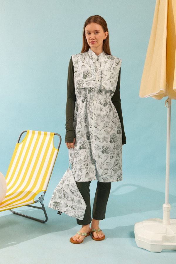 Fermuarlı Yelekli Tesettür Mayo Haki 