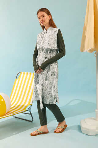 Fermuarlı Yelekli Tesettür Mayo Haki - 3