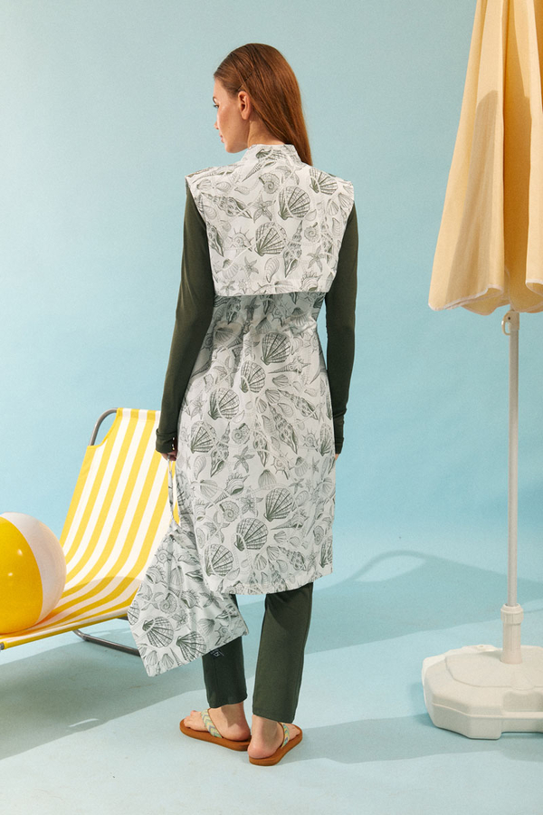 Fermuarlı Yelekli Tesettür Mayo Haki - 6