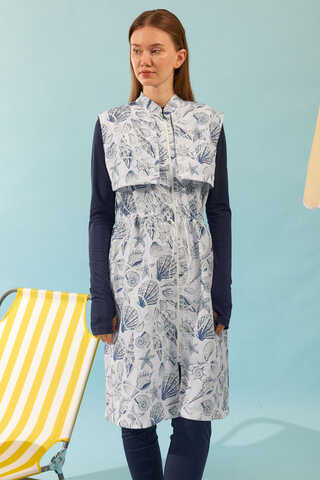 Fermuarlı Yelekli Tesettür Mayo Lacivert - 4