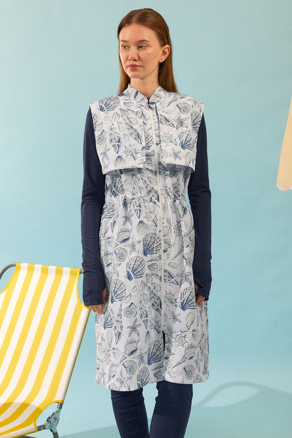 Fermuarlı Yelekli Tesettür Mayo Lacivert - 4