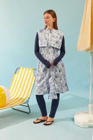 Fermuarlı Yelekli Tesettür Mayo Lacivert - 1