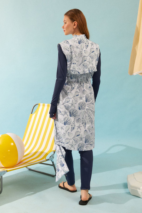 Fermuarlı Yelekli Tesettür Mayo Lacivert - 5