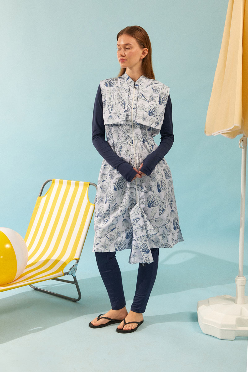 Fermuarlı Yelekli Tesettür Mayo Lacivert