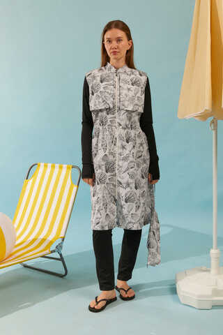 Fermuarlı Yelekli Tesettür Mayo Siyah - 1