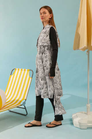 Fermuarlı Yelekli Tesettür Mayo Siyah - 3