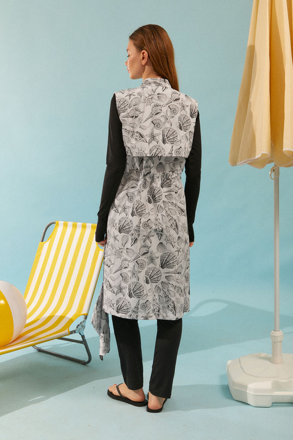 Fermuarlı Yelekli Tesettür Mayo Siyah - 6