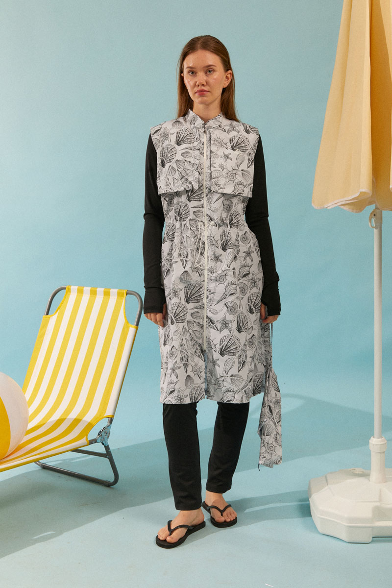 Fermuarlı Yelekli Tesettür Mayo Siyah