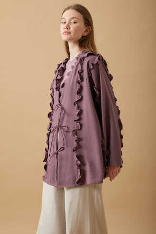 Fırfır Detay Bağlamalı Gömlek Gül Kurusu - 6