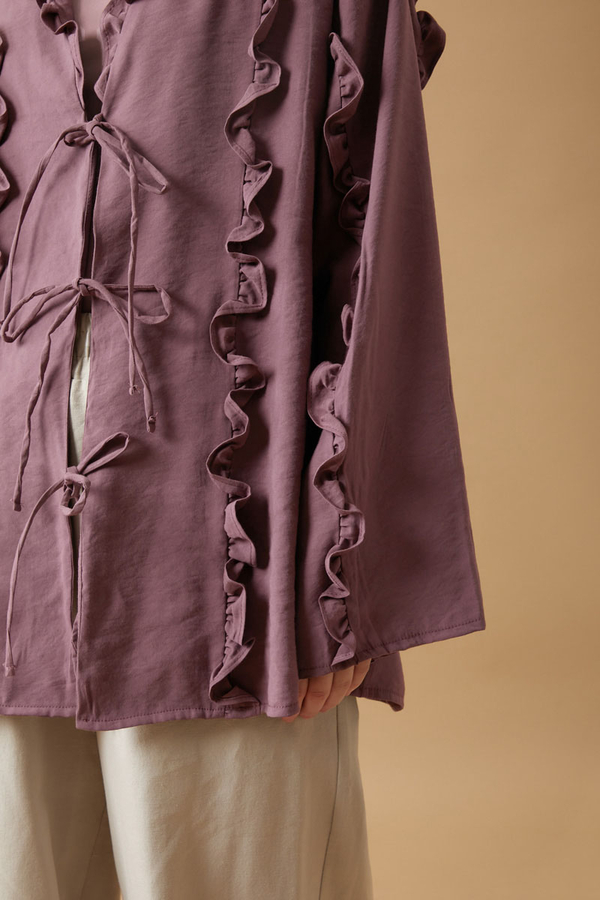 Fırfır Detay Bağlamalı Gömlek Gül Kurusu - 5