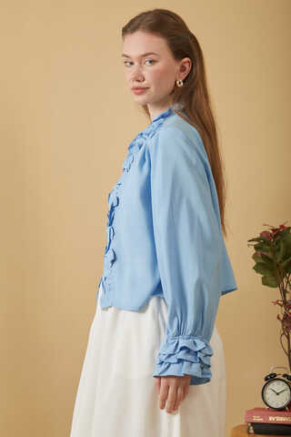 Fırfır Detaylı Bluz Bebe Mavisi - 10
