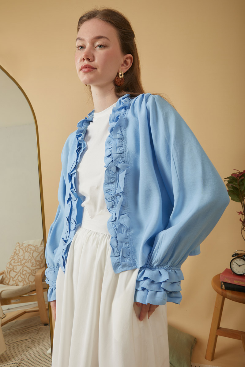 Fırfır Detaylı Bluz Bebe Mavisi
