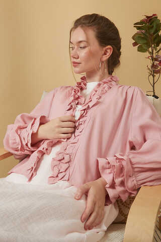 Fırfır Detaylı Bluz Pembe - 8