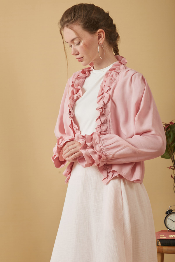 Fırfır Detaylı Bluz Pembe - 4