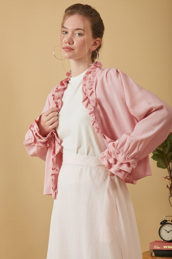 Fırfır Detaylı Bluz Pembe - 5