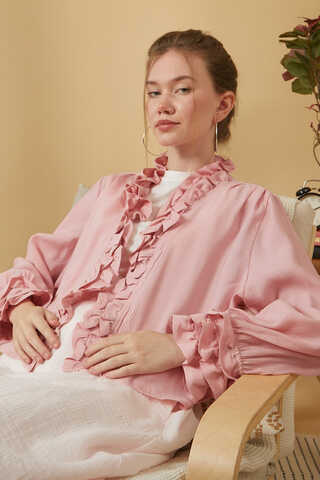 Fırfır Detaylı Bluz Pembe - 7