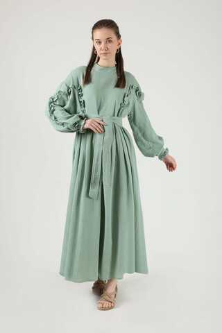 Fırfırlı Müslin Elbise Mint - 1