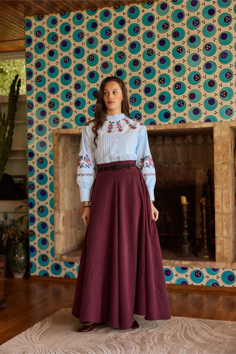 Fırfır Yaka Nakışlı Gömlek Bebe Mavisi (1)