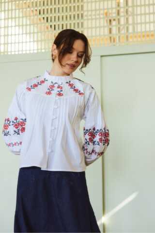 Fırfır Yaka Nakışlı Gömlek Beyaz (1)