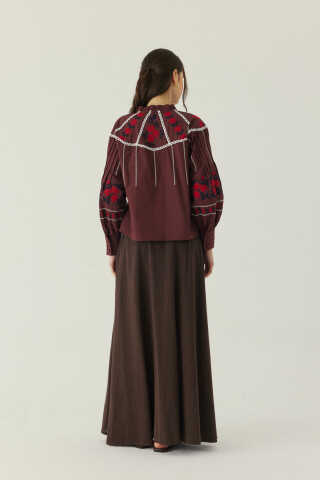 Fırfır Yaka Nakışlı Gömlek Bordo - 3