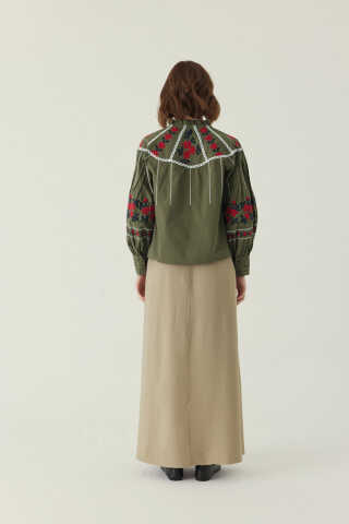 Fırfır Yaka Nakışlı Gömlek Haki - 3