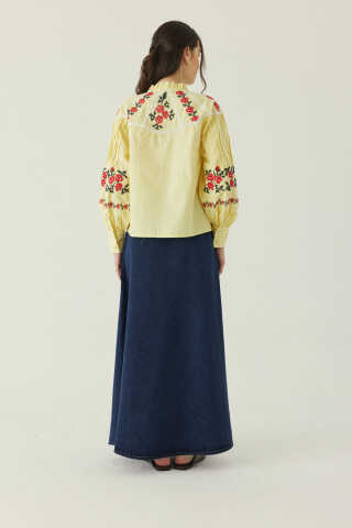 Fırfır Yaka Nakışlı Gömlek Sarı - 4