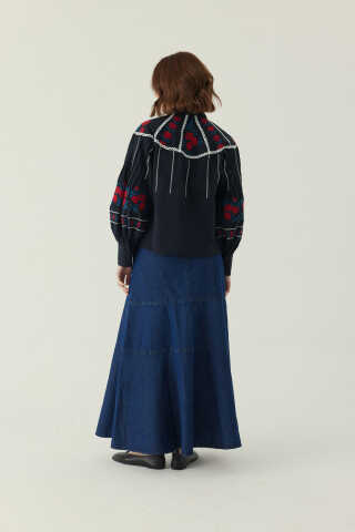 Fırfır Yaka Nakışlı Gömlek Siyah - 4