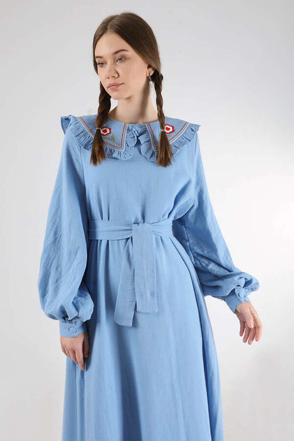 Fırfırlı Bebe Yaka Elbise Bebe Mavisi - 3