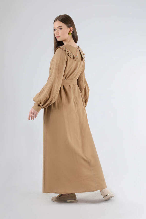 Fırfırlı Bebe Yaka Elbise Camel - 5