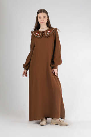 Fırfırlı Bebe Yaka Elbise Kahve - 3