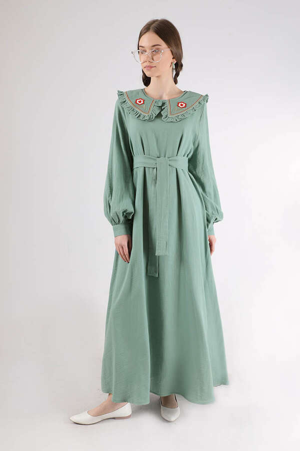 Fırfırlı Bebe Yaka Elbise Mint - 1