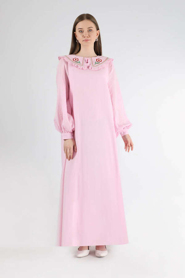 Fırfırlı Bebe Yaka Elbise Pembe - 3