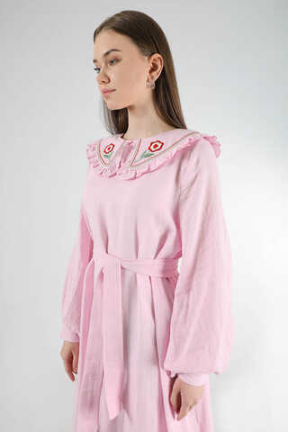 Fırfırlı Bebe Yaka Elbise Pembe - 4