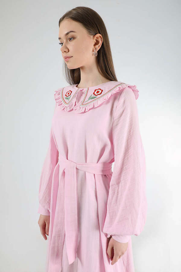 Fırfırlı Bebe Yaka Elbise Pembe - 4
