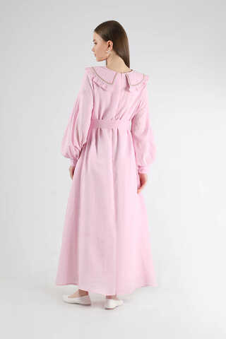 Fırfırlı Bebe Yaka Elbise Pembe - 5