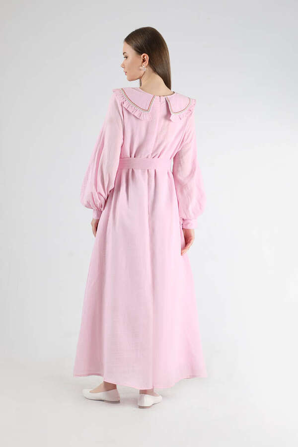 Fırfırlı Bebe Yaka Elbise Pembe - 5