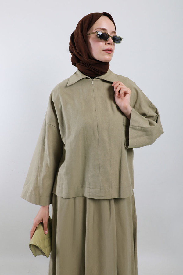 Fırfırlı Takım Koyu Vizon - 1