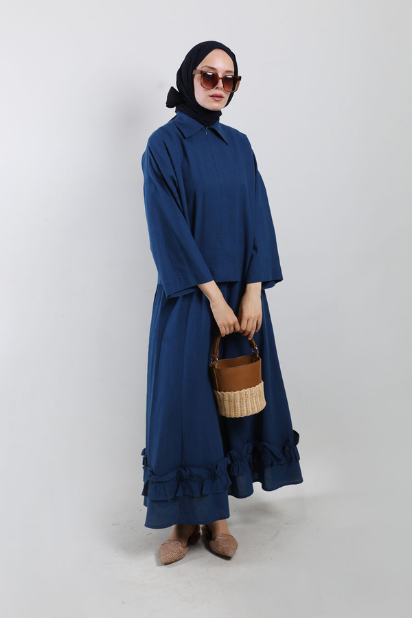 Fırfırlı Takım Saks Mavisi 