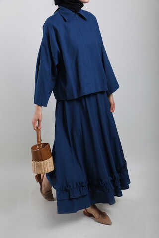 Fırfırlı Takım Saks Mavisi - 4