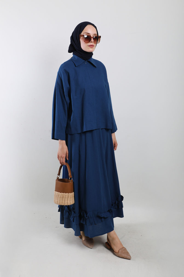 Fırfırlı Takım Saks Mavisi - 5