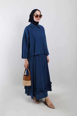 Fırfırlı Takım Saks Mavisi - 5