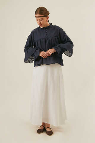 Fırfırlı Vual Gömlek Lacivert - 4