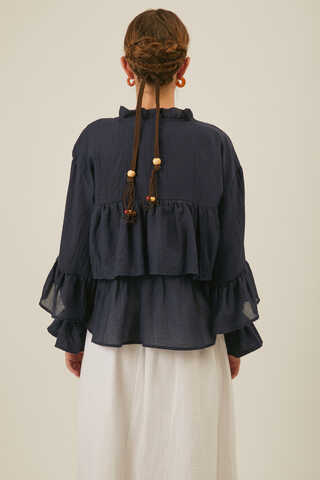 Fırfırlı Vual Gömlek Lacivert - 10