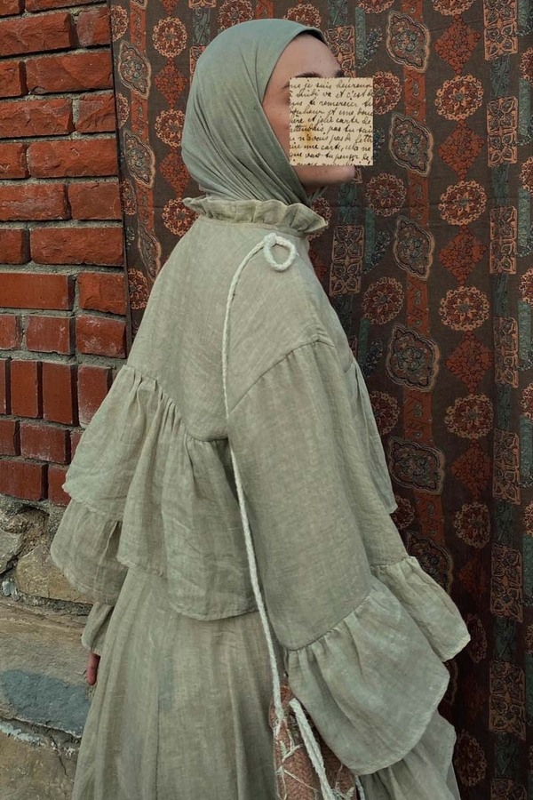 Fırfırlı Vual Gömlek Taş - 4