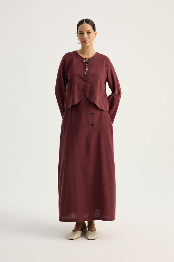 Fiyonklu Sayina Etek Takım Bordo - 7