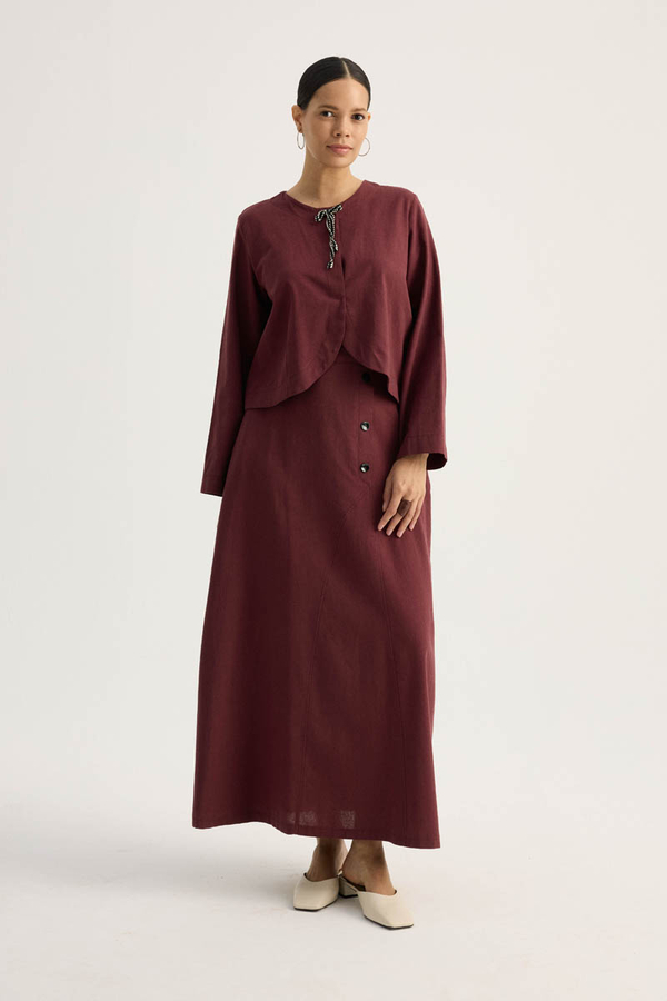 Fiyonklu Sayina Etek Takım Bordo - 8